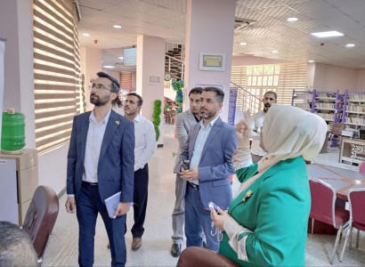 لبحث سبُل التعاون العلمي.. قسم الشؤون الفكريّة والثقافيّة يطّلع ميدانيّاً على المكتبة المركزيّة في الجامعة العراقيّة